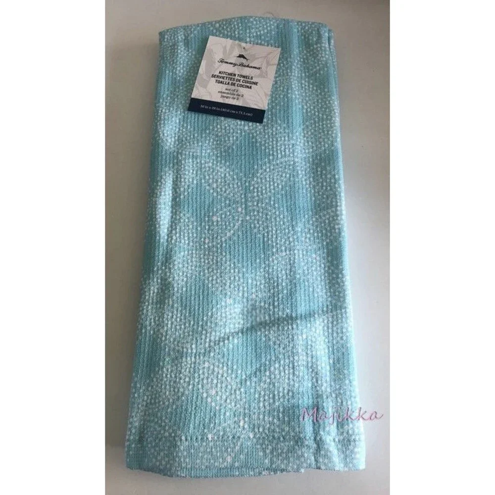 Tommy Bahama Kitchen Dish Towels Beach Summer House Aqua Blue Cotton Set of 2